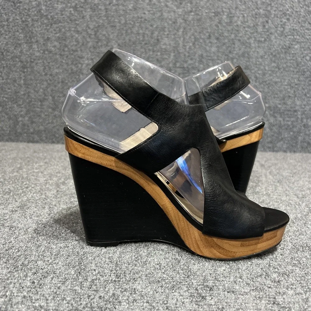Michael Kors Josephine Black Leather Platform Wedge Sandals Women's Size 8